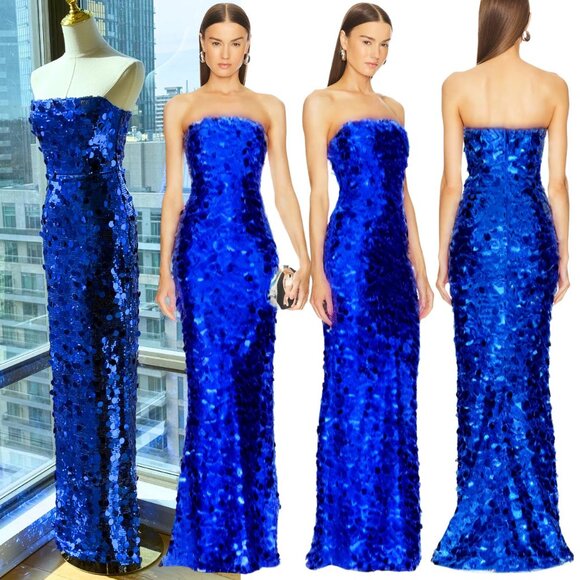 🆕 BRONX & BANCO 🧿 NWOT Farah Strapless Sequins Gown, Royal Blue, Sz XS US 2